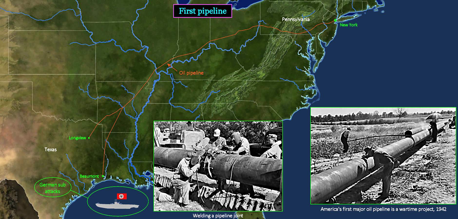 First big pipeline, 1942 map